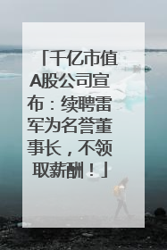 千亿市值A股公司宣布：续聘雷军为名誉董事长，不领取薪酬！