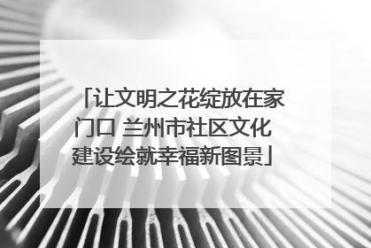 让文明之花绽放在家门口 兰州市社区文化建设绘就幸福新图景